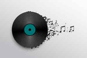 Free vector music vinyl record label with sound notes background