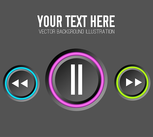 Music web design concept with control round buttons and colorful edging