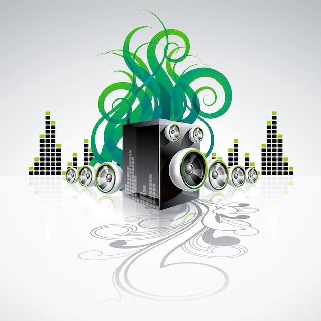 Musical background with green sound waves