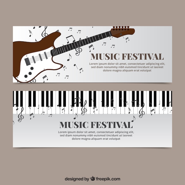 Бесплатное векторное изображение Музыкальные баннеры с пианино и электрогитарой