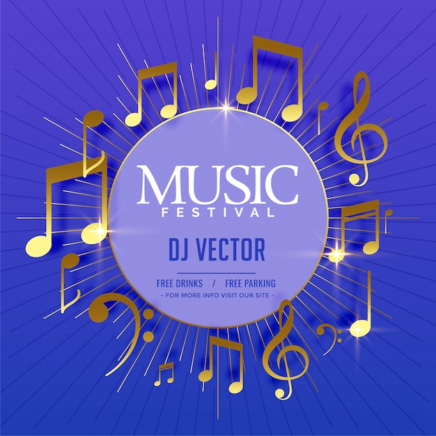 Free vector musical flyer template with golden sound notes