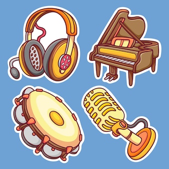Musical instrument sticker icons hand drawn coloring vector