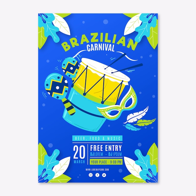 Free vector musical instruments hand drawn brazilian carnival party flyer