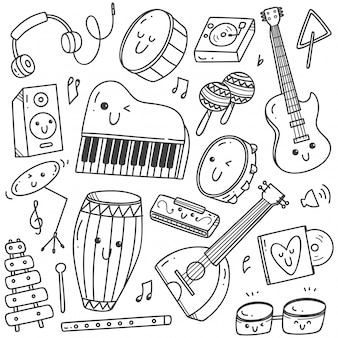 Musical instruments kawaii doodle line art