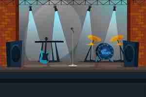 Free vector musical instruments on stage flat illustration