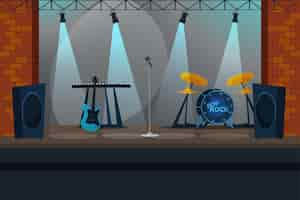 Free vector musical instruments on stage flat illustration