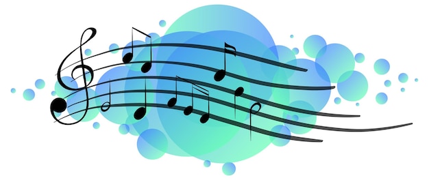 Musical melody symbols on bright blue splotch