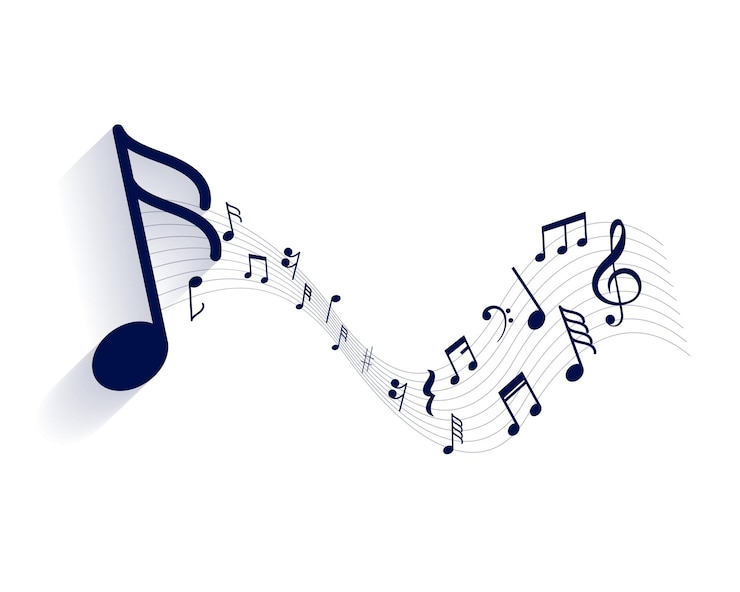Free Vector musical notes pentagram background with sound wave vector