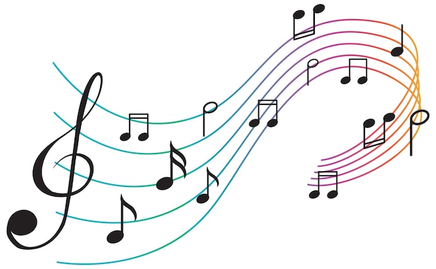 音楽のシンボルは白い背景に波打つ