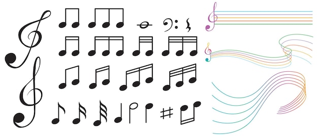 白い背景の上の波線と音楽のシンボル