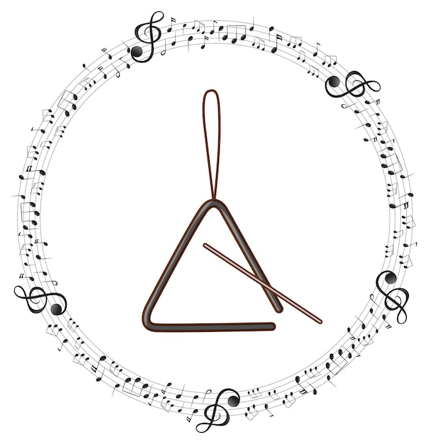 A musical traingle with musical notes on white background