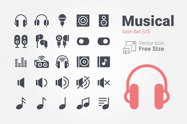 Musical vector icon collection with solid style