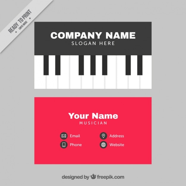 Musician card with flat piano design 