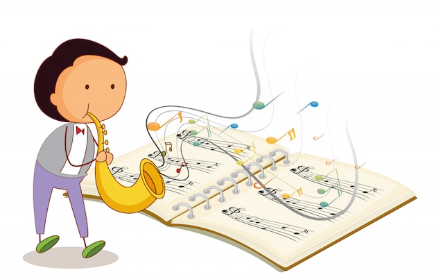 Free vector a musician holding a trumpet with a musical notebook