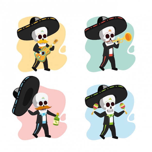 Free vector musician skeletons