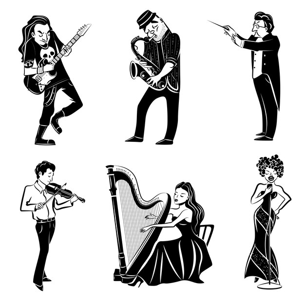 Musicians black icons set