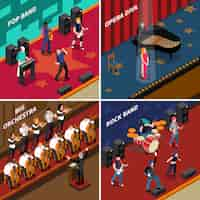 Free vector musicians people isometric 2x2 icons set