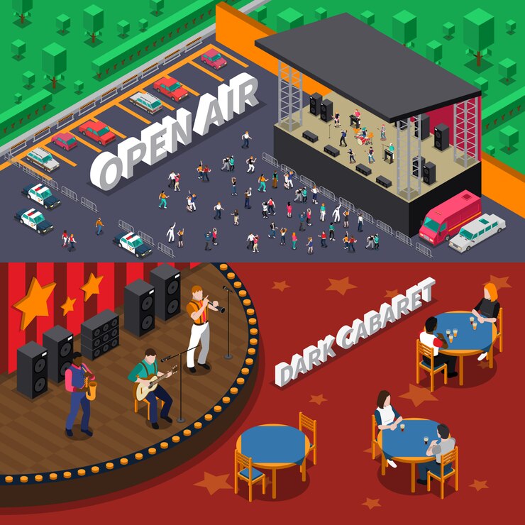 Free Vector musicians people isometric banners