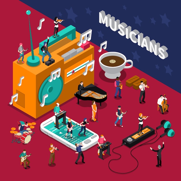 Musicians People Isometric Composition