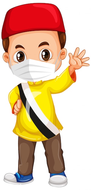 Muslim boy character wearing mask