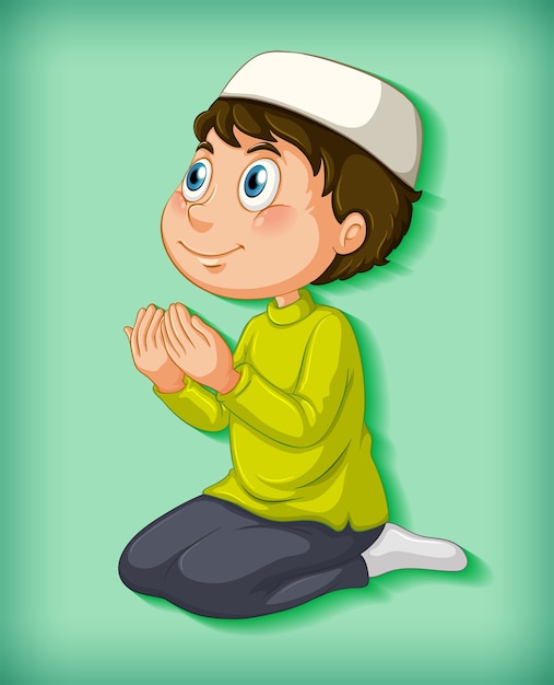 Muslim boy praying on colour gradient