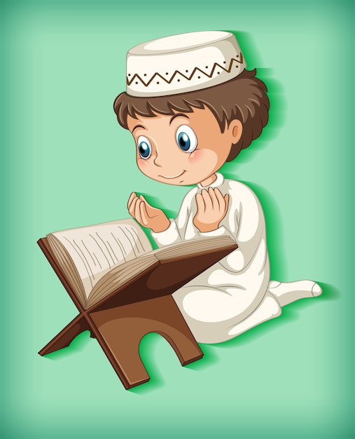 Vettore gratuito ragazzo musulmano che legge dal corano