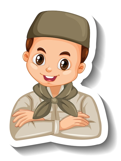 Muslim boy in safari outfit cartoon character sticker