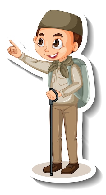 Muslim boy in safari outfit cartoon character sticker