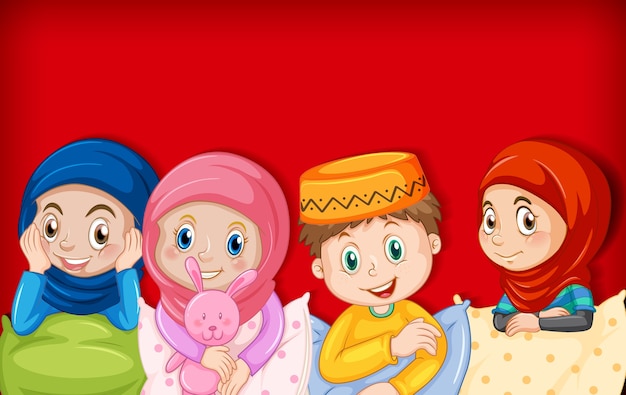 Free vector muslim children cartoon character