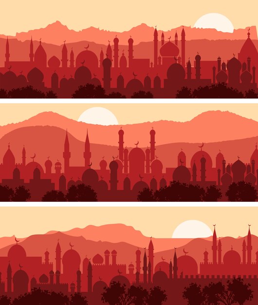 Muslim cityscapes, three background of traditional arab city