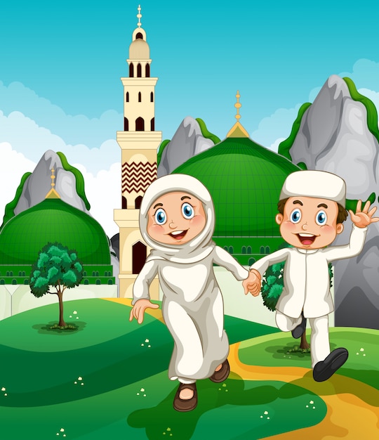 Free vector muslim couple at the mosque