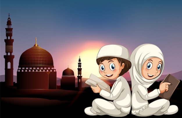 Free vector muslim couple reading books