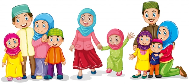 Famiglie musulmane che sembrano felici