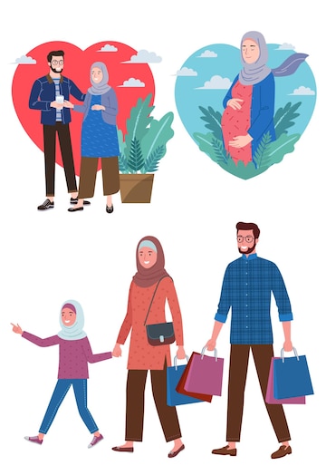  A muslim family is shopping Premium Vector