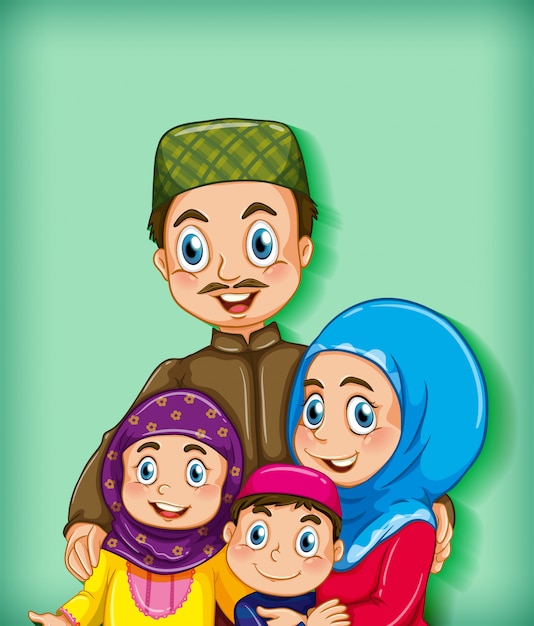 Free vector muslim family member on cartoon character colour gradient background