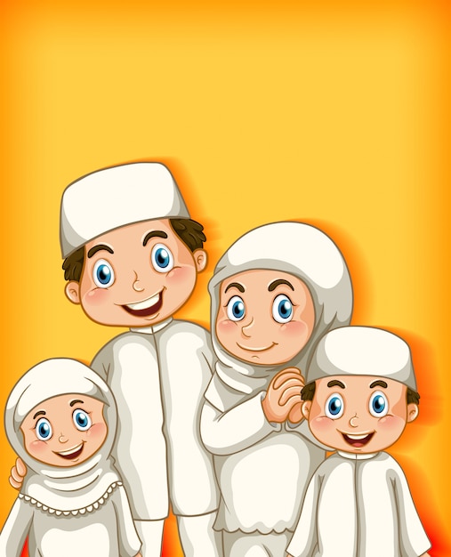 Muslim family member on cartoon character colour gradient background