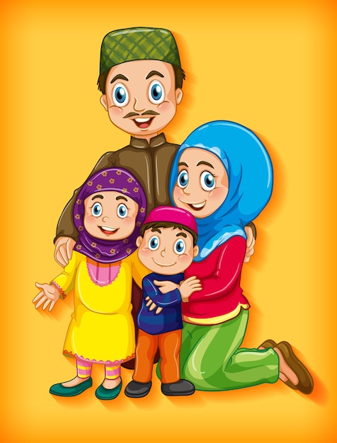 Free vector muslim family member on cartoon character colour gradient background