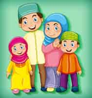 Free vector muslim family member on cartoon character colour gradient background