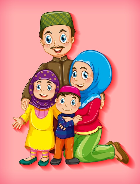 Muslim family member on cartoon character