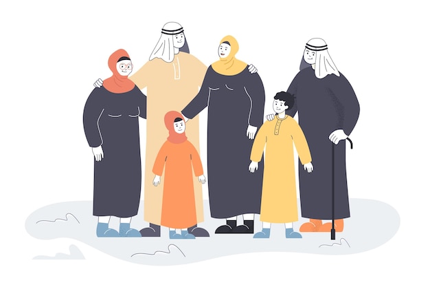 Muslim family in traditional dresses flat illustration