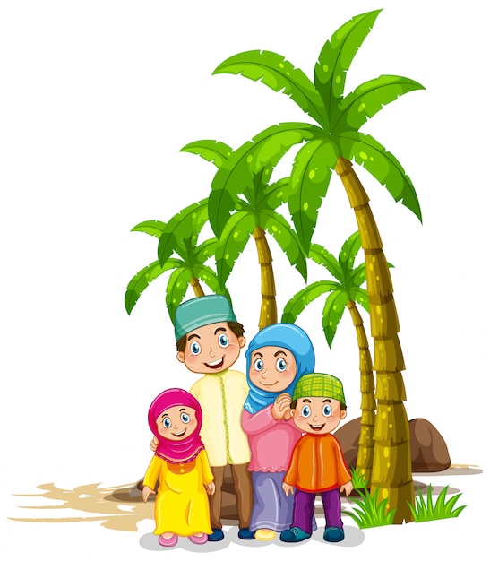 Muslim family under the tree