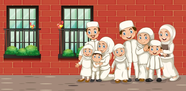 Free vector muslim family in white costume