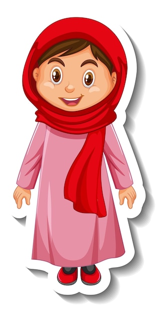 Free vector a muslim girl cartoon character sticker on white background