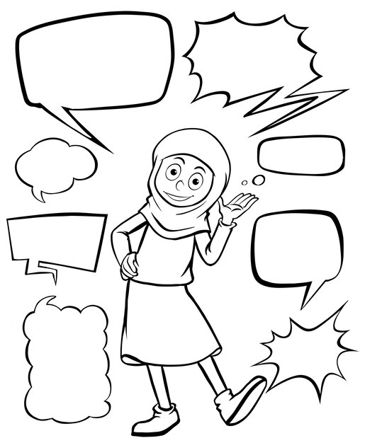 Muslim girl and different speech bubbles