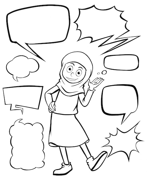 Muslim girl and different speech bubbles