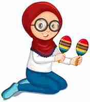 Free vector muslim girl playing maracas on white