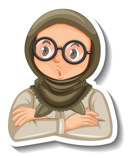 Vettore gratuito ragazza musulmana in costume da safari adesivo personaggio dei cartoni animati