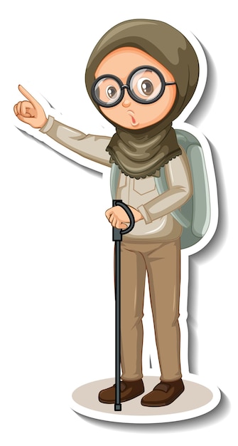 Free vector muslim girl in safari outfit cartoon character sticker