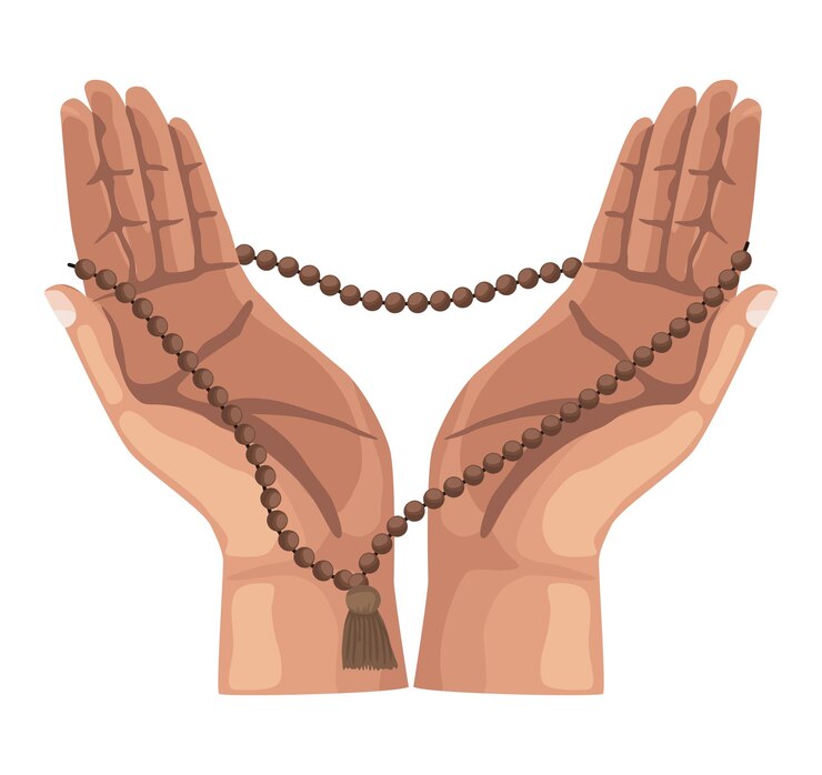 Free Vector muslim hands with tasbih praying