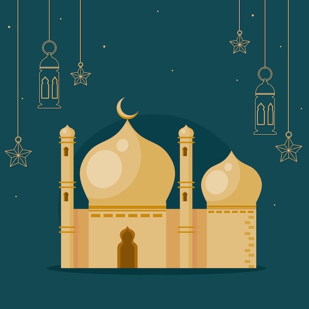 Free vector muslim mosque with lanterns